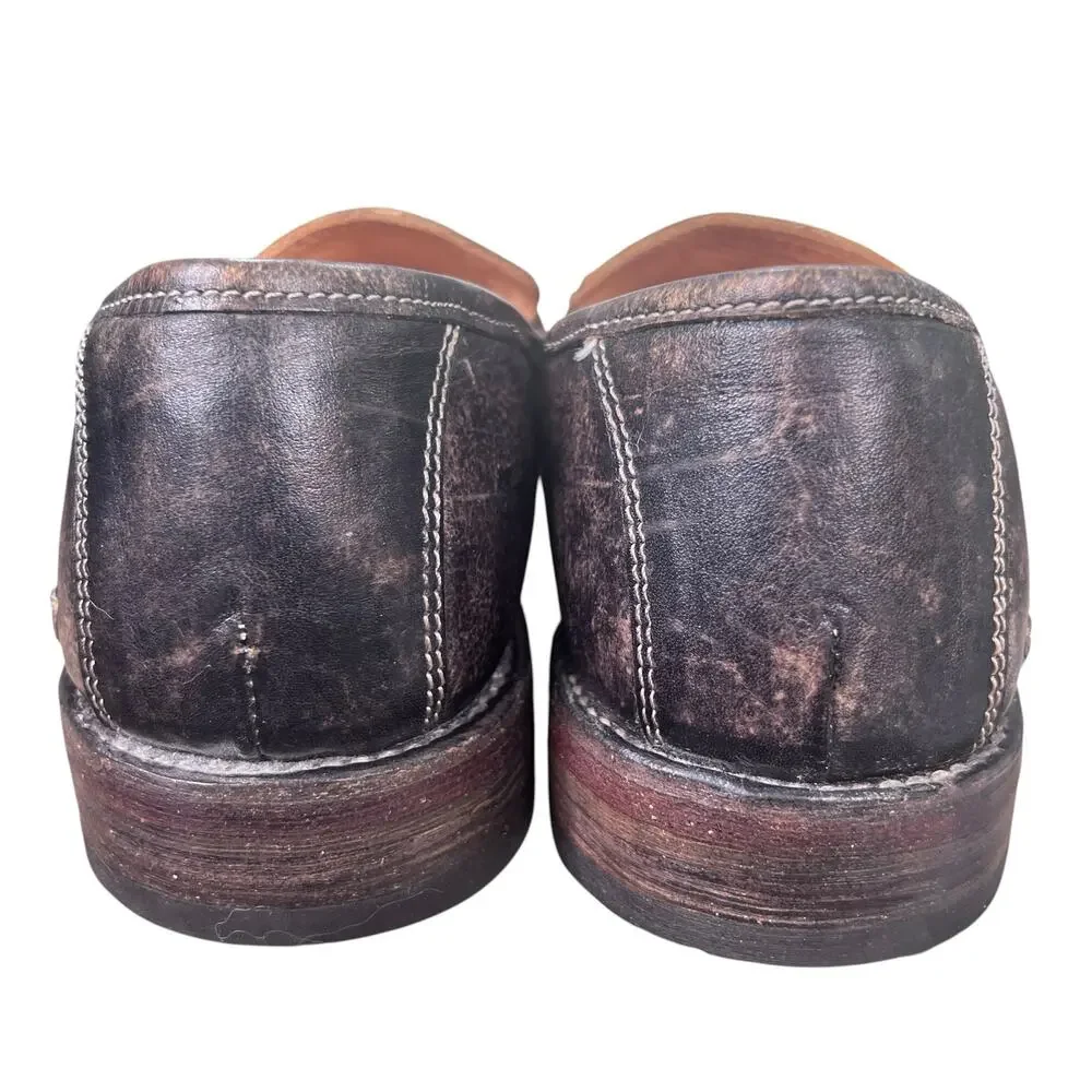 Bed Stu Reina Cobbler Series Handcrafted Black Wash Leather Loafers Size 9